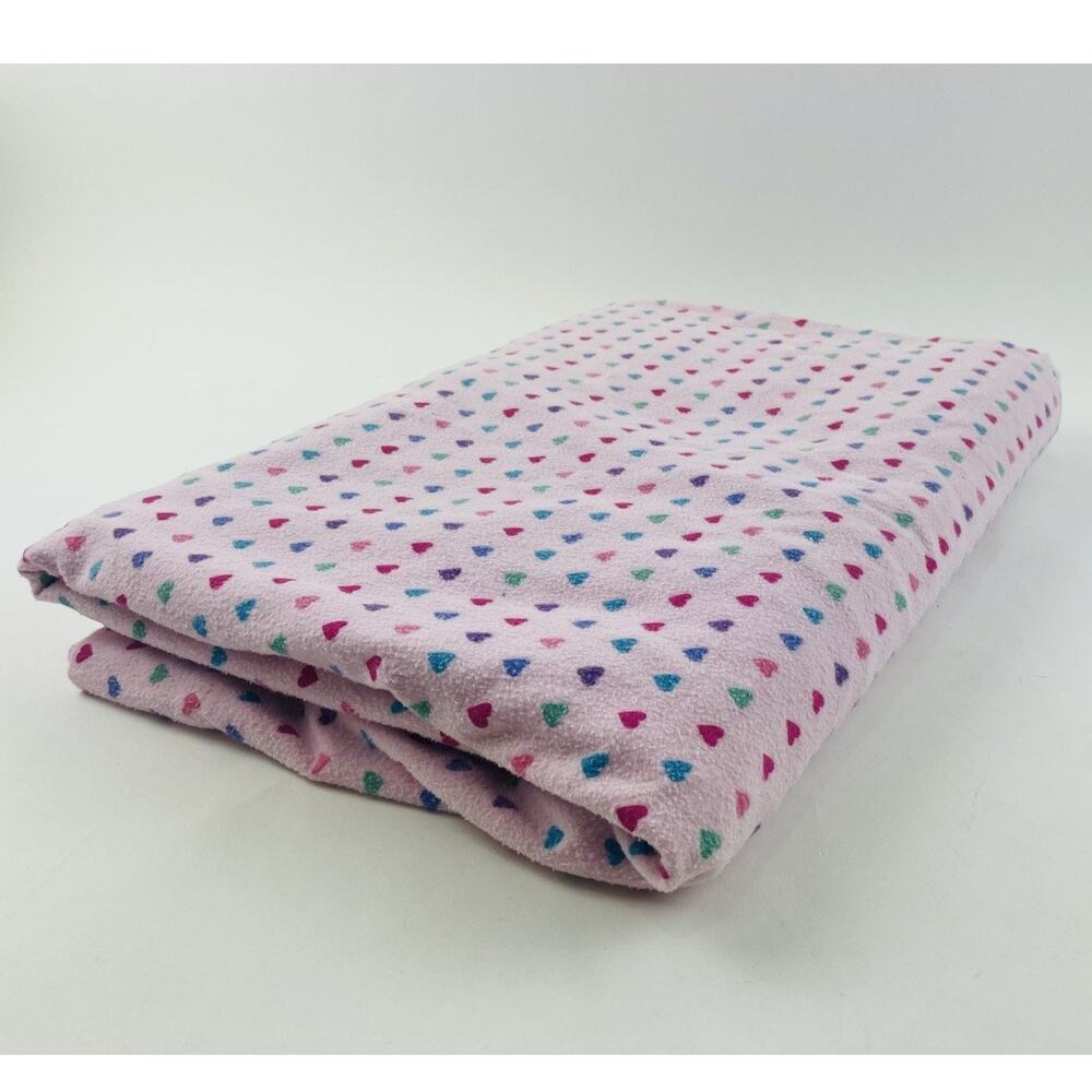 Cuddl Duds Cotton Twin Size Flannel FLAT SHEET Multi Hearts Made Turkey Pink Ko - Picture 2 of 8
